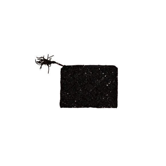 BEAUTIFUL Vintage Lancome Small Evening Bag--Black Beaded Tassel Purse, Lined bo - Picture 1 of 5